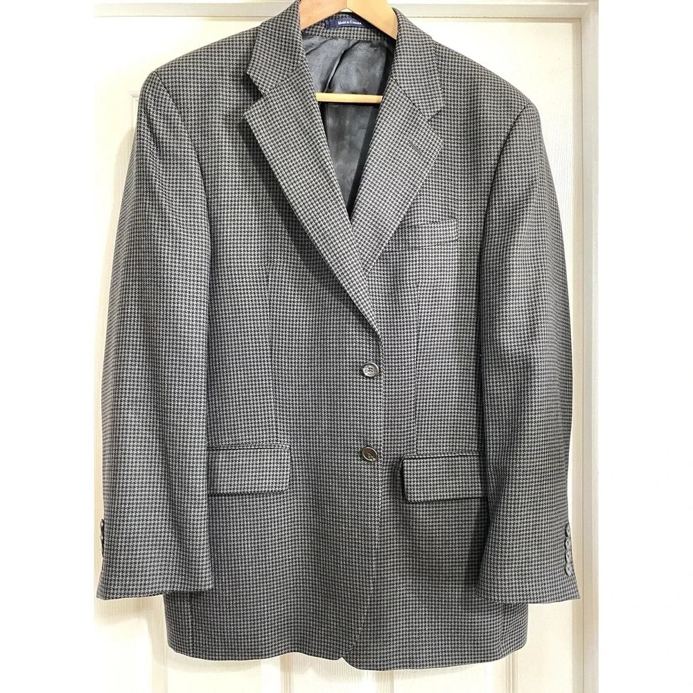 Lauren‎ Ralph Lauren Mens 40R Grey Houndstooth Wool Blazer Sport Coat 2-Button